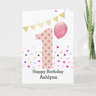 Carte Polka Dot rose 1er anniversaire fille