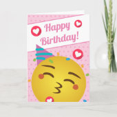 Carte Polka rose mignonne Dot Kiss Emoji Joyeux Annivers (Devant)