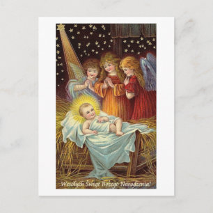 CARTE POLONAISE DE NOËL AVEC ANGELS ET JÉSUS BÉBÉ