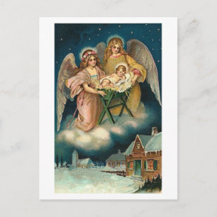 CARTE POLONAISE DE NOËL AVEC ANGELS ET JÉSUS BÉBÉ