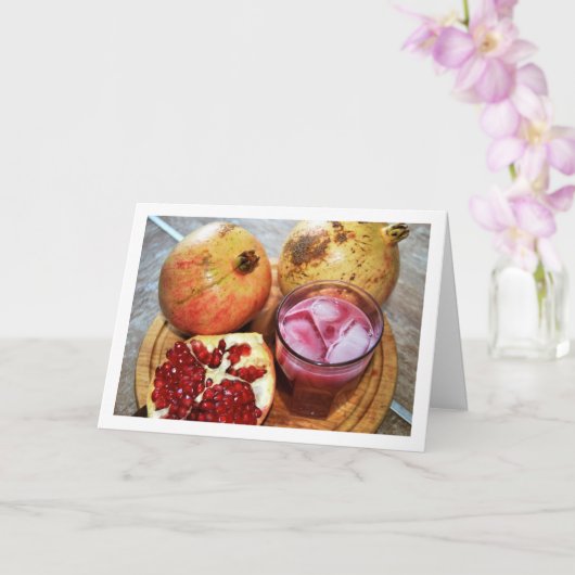Carte Pomegrenate Fruit and Juiice on Chopping Board (Orchidée)