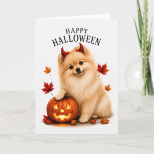Carte Pomeranian Halloween Diable Chien