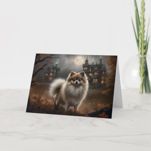 Carte Pomeranian Halloween Épouvantable (Devant)