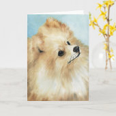 Carte "Pomeranian Head Study" Chien Art Grey Card (Fleur jaune)