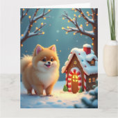 Carte Pomeranian in Gingerbread Village Christmas (Devant)