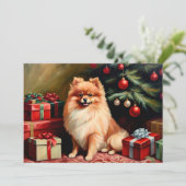 Carte Pomeranian sitting by Christmas tree (Debout devant)