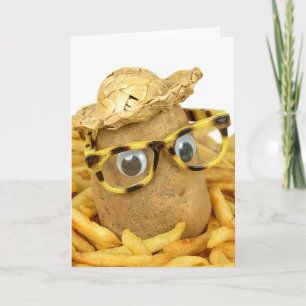 Carte pomme de terre avec casquette paille et lunettes h