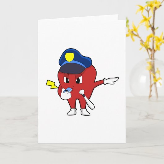 Carte Pomme en policier avec sifflet et matraque (Fleur jaune)