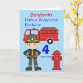 Carte Pompier et camion d'anniversaire âgés (Fleur jaune)