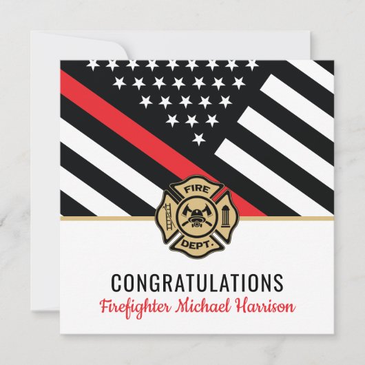 Carte Pompier Fire Academy Red Line Drapeau Graduation (Devant)