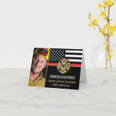 Carte Pompier Retraite Ligne Rouge Drapeau Photo (Fleur jaune)