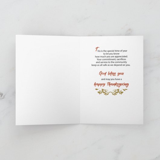 Carte Pompier Thanksgiving Bénédictions Merci (Intérieur)