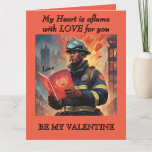 Carte Pompiers Cœur en feu avec la Saint-Valentin d'amou