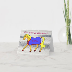 Carte Poney de dessin animé trottant sur neige Noël