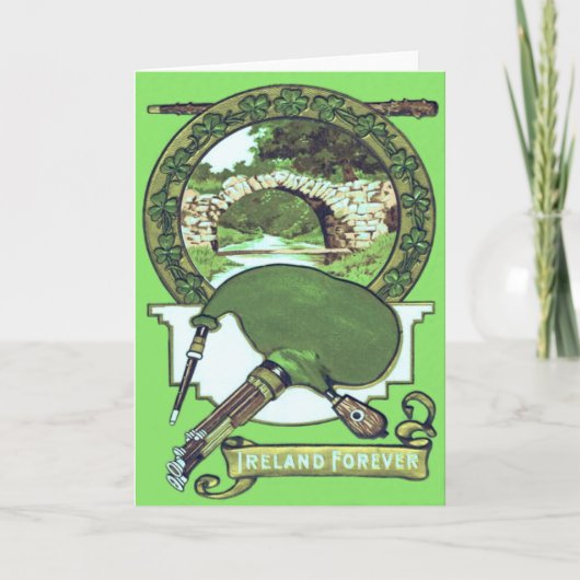 Carte Pont de pierre Shamrock Bagpipe Shillelagh (Devant)