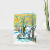 Carte Pont en hiver Peinture aquarelle (Devant)