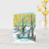 Carte Pont en hiver Peinture aquarelle (Fleur jaune)
