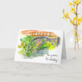Carte Pont Paysage Aquarelle Joyeux anniversaire (Fleur jaune)