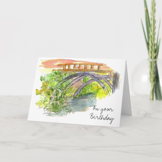 Carte Pont Paysage Aquarelle Joyeux anniversaire (Devant)