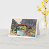 Carte Pont sacré, Hiroshi Yoshida, coupe de bois (Fleur jaune)