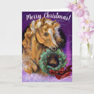Carte Pony avec la couronne de Noël