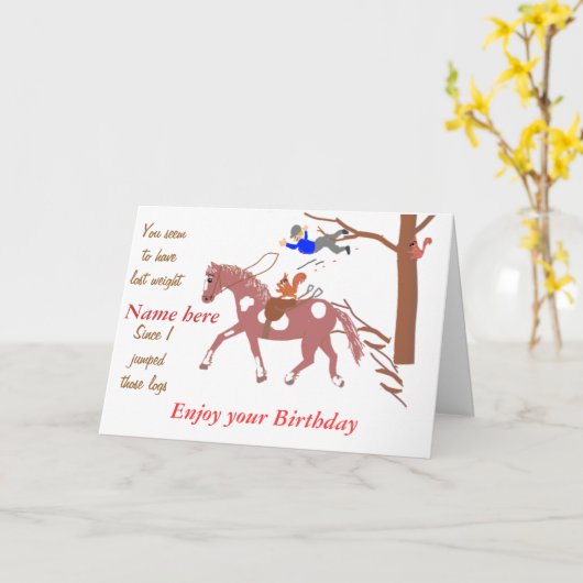 Carte Pony Joke card, avec écureuil. Anniversaire Ajoute (Fleur jaune)