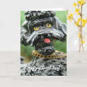 Carte Poodle Antique Noir, Joyeux Anniversaire ! (Fleur jaune)