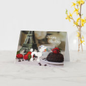 Carte Poodle blanc Tour Eiffel Paris Chien Joyeux annive (Fleur jaune)