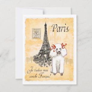 Carte Poodle blanc Tour Eiffel Style Vintage Imprimer