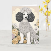 Carte Poodle dans les fleurs lunaires Joyeux anniversair (Fleur jaune)