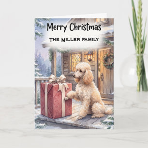 Carte Poodle Douillet & Cadeau Rouge Noël en Forêt Perso