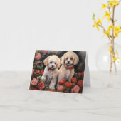 Carte Poodle Puppies Valentine's Day Card (Fleur jaune)