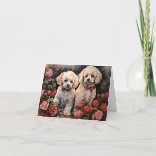 Carte Poodle Puppies Valentine's Day Card (Devant)