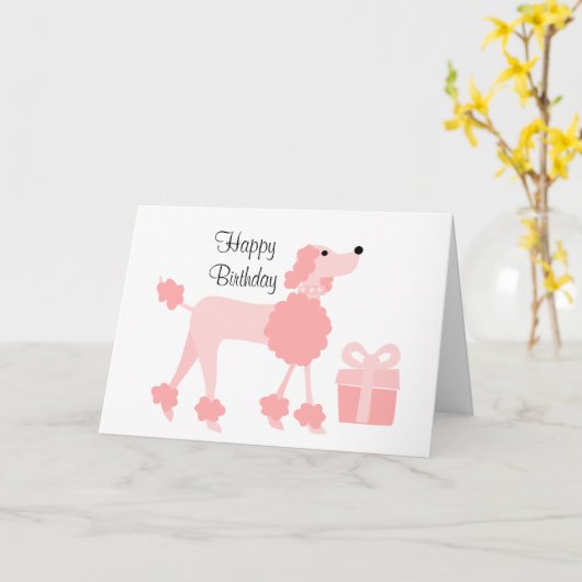 Carte Poodle rose (Fleur jaune)