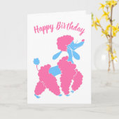 Carte Poodle rose et bleu Joyeux anniversaire (Fleur jaune)