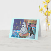 Carte Poodles d'art impressionniste Paris Café Card (Fleur jaune)