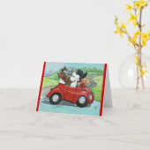 Carte Poodles en rouge Vintage convertible (Fleur jaune)
