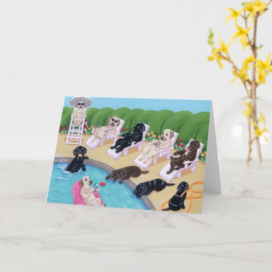 Carte Poolside Party labradors peinture (Fleur jaune)