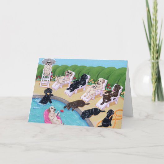 Carte Poolside Party labradors peinture (Devant)