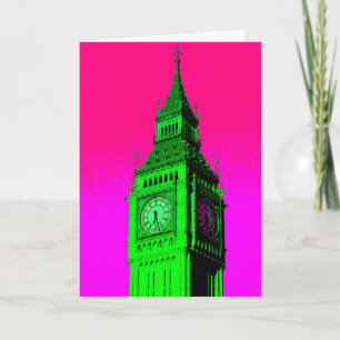 Carte Pop Art Big Ben Londres Voyage rose Vert