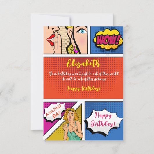 Carte Pop art fille comique heureux anniversaire (Devant)