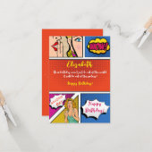 Carte Pop art fille comique heureux anniversaire (Devant/Arrière en situation)