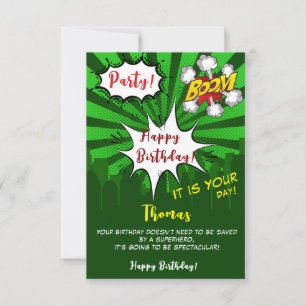 Carte Pop art green comique heureux anniversaire