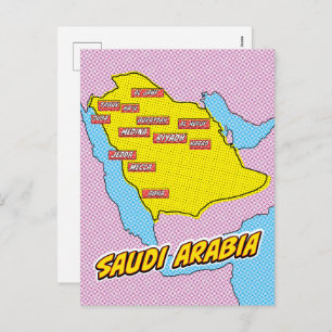 Carte Pop Art illustrée Arabie Saoudite