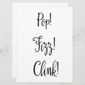 Carte "Pop! Fizz! Clink!" Enseigne de bar pétillant (Devant / Derrière)