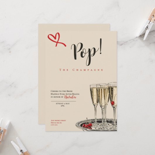 Carte Pop! The Champagne romantic Bridal Shower card (Devant/Arrière en situation)