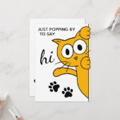 Carte Popby To Say Hi Cute Cat Flat Greeting (Devant/Arrière en situation)