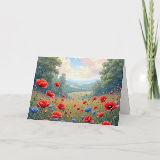 Carte Poppies d'anniversaire et champ de Dahlia (Devant)