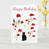 Carte Poppy Cute Chat noir Floral (Fleur jaune)