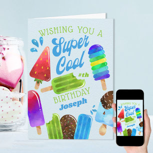 Carte Popsicle Custom Age Boy Super Cool Birthday Card